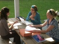Three people learning together working group of three women