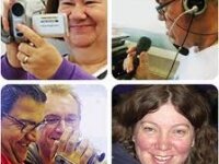 People with learning disabilities trying out technical devices such as cameras, microphones People with learning disabilities trying out technical devices
